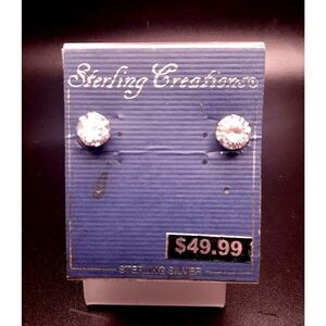 Sterling Creations Sterling Silver Cubic Zirconia Post Stud Earrings NEW on card